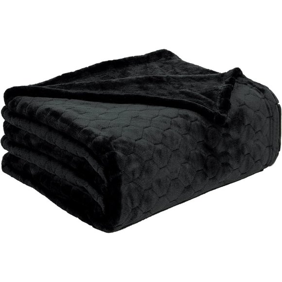 50" x 60" Black Soft Fluffy Geometric Pattern Comfy Microfiber Flannel Blankets - Picture 7 of 8